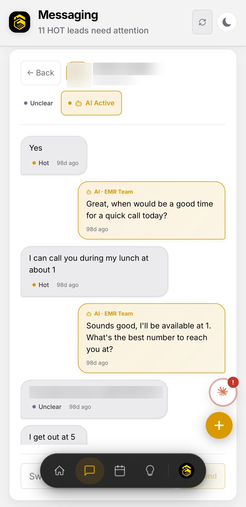 AI opens the conversation and asks for a call time